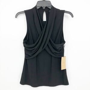 Halogen Womens Draped Front Blouse Small Black Sleeveless NWT